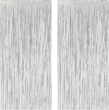 Silver Foil Fringe Curtain 3.3×8.3FT 2 Packs, Metallic Tinsel Curtains Party Streamers for Birthday Graduation Baby Shower Decoration (2pcs,3.3FT×8.3FT, Silver)