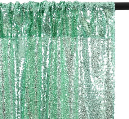 Eternal Beauty Mint Green Sequin Backdrop, 8x10 Ft Glitter Background Curtains for Shimmer Photography Party Wedding Birthday Back Drop Decor