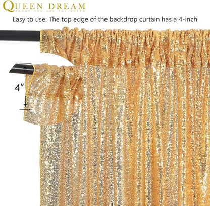 Gold Sequin Backdrop Curtains 2 Panels 2FTx8FT Glitter Gold Photo Backdrop for Wedding Party Stage Decorations