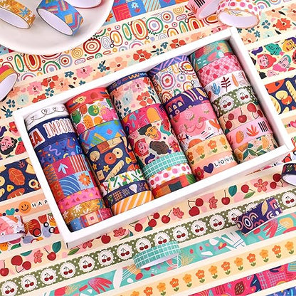 emmoolife 35 Rolls Washi Tape Set, Colorful Cute Floral Writable Decorative Tapes for Scrapbooking and Bullet Journaling, Junk Journal Supplies, DIY Planner Art, 5-30mm Wide 9.84ft Long/Roll