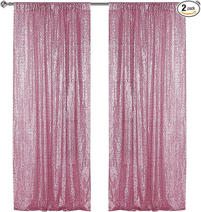 Sugargirl Pink Sequin Backdrop Curtain 2 Panels 2FTx8FT Glitter Pink Background Drapes Sparkle Photography Backdrop for Party Wedding Birthday Wall Decoration