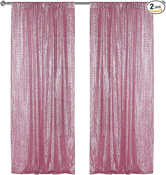 Sugargirl Pink Sequin Backdrop Curtain 2 Panels 2FTx8FT Glitter Pink Background Drapes Sparkle Photography Backdrop for Party Wedding Birthday Wall Decoration