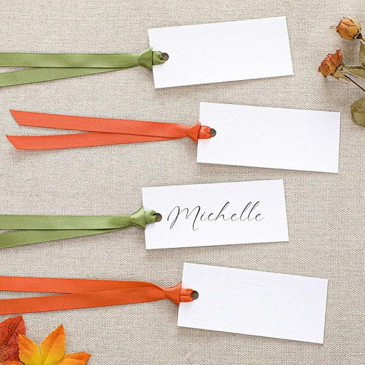 50 Pcs Name Place Cards for Table Setting Blank Wedding Place Cards with Satin Ribbon 1.57 x 3.54 Inch Hanging Gift Tags for Wedding Dinner Banquet Party Table Setting Supplies(Autumn Color)