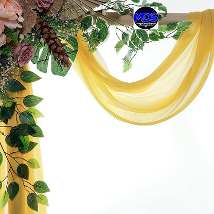 MDS Halloween Chiffon Draping Fabric - 2 Panel, 30" Wide x 20ft Long - Sheer Spooky Arbor & Canopy Drapery for Haunted House Backdrops, Party Ceilings, DIY Costumes & Themed Events - Gold