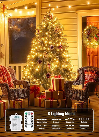 Minetom Fairy Lights Battery Operated with Remote, 66Ft 200 LED Waterproof String Lights Indoor Outdoor, Starry Twinkle Light for Christmas Home Bedroom Wedding DIY Centerpiece Decor