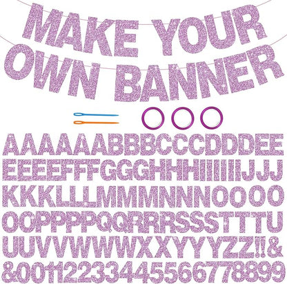 BEISHIDA 116 PCS A-Z Glitter Light Purple DIY Letter Banner Kit Make Your Own Banner，Including 111 Letters and Numbers 3 Rope and 7 Threading Device,Customized for Birthday Graduation Wedding Party Decor