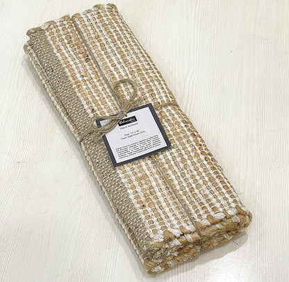 Chardin home Natural Jute Table Runner 13x36 Inch – Vintage Boho Rustic Table Decor – Handwoven Table Runner in Natural Jute and Ivory – Farmhouse Dining or Console Table Accent