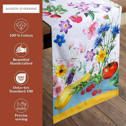 Maison d' Hermine Table Runner 100% Cotton Double Layer Table Runners 72 inches Long Decorative for Home Kitchen Dining Party Baby Shower Wedding Bridal Shower Spring Summer (Giverny, 14.50" x 72")