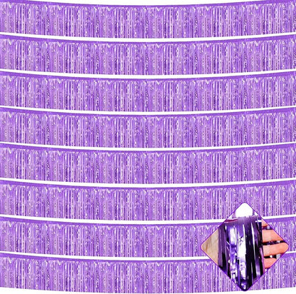 10 Pack 10 Feet Foil Fringe Garland Metallic Tinsel Streamers Banner Wall Hanging Curtain Backdrop for Parade Floats, Wedding, Disco, Birthday, Halloween, Christmas Party Decorations(Light Purple)