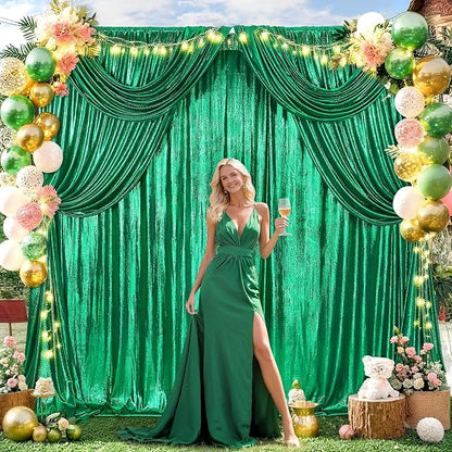 Christmas Backdrop for Photography - 2 Panels 4.8x8FT Emerald Green Backdrop Curtains Shimmer Drapes for Photography Birthdays Weddings Graduations