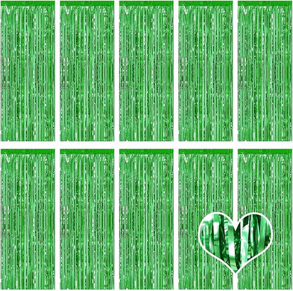 10 Pack Green Backdrop Curtain 3.2ft x 8.2ft Metallic Tinsel Foil Fringe Curtains Photo Booth Background for Birthday Party Decoration Baby Shower Engagement Wedding Christmas Decoration (Green)