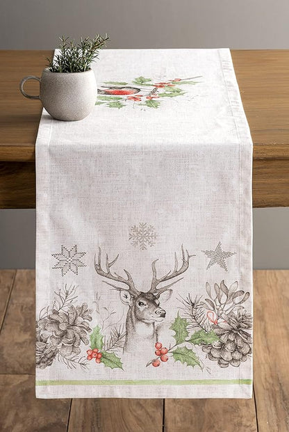 Maison d' Hermine Table Runner 100% Cotton Single Layer Table Runners 72 inches Long for Thanksgiving Christmas Decorations Home Kitchen Dining Party Wedding (Christmas Dew, 14.5" x 72")