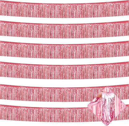 10 Pack 10 Feet Pink Foil Fringe Garland Metallic Tinsel Streamers Banner Wall Hanging Curtain Backdrop for Parade Floats, Bachelorette, Wedding, Birthday, Halloween, Christmas Party Decorations