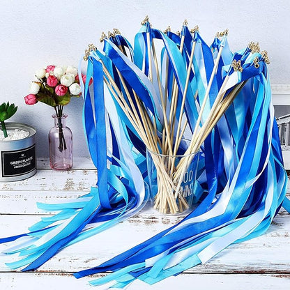 Boao 40 Pieces Mixed Color Ribbon Sticks with Bell, Ribbon Sticks for Stick Party, Streamers for Wedding Birthday Party Celebration Baby Shower Favors(Blue)