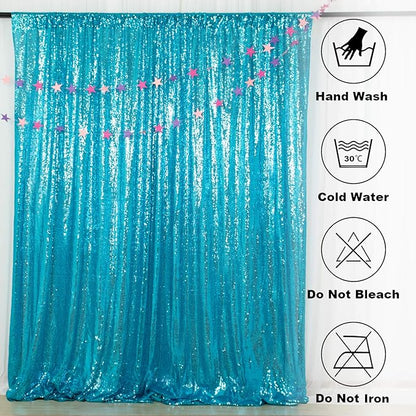 ShinyBeauty Sequin Curtain Turquoise 4FTx8FT Photo Backdrop - Aqua Blue Glitter Photography Backdrop for Wedding and Bridal Shower