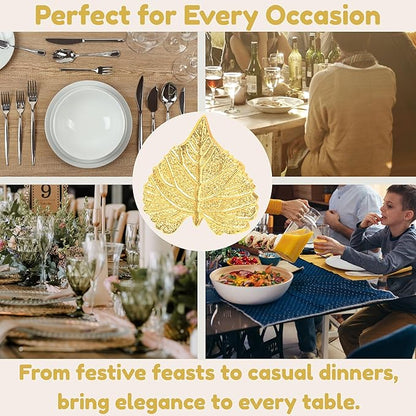 Elegant Handcrafted Leaf Napkin Rings - Set of 12 Premium Aluminum Holders for Dinner Parties, Weddings, Special Occasions & Everyday Dining (Gold) - CLEENTABLE