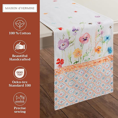 Maison d' Hermine Table Runner 100% Cotton Double Layer Table Runners 72 inches Long Decorative for Home Kitchen Dining Party Wedding Bridal Shower Spring Summer (Summer Whisper , 14.50" x 72")