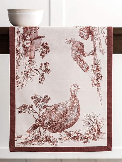Maison d' Hermine Table Runner 100% Cotton Single Layer Table Runners 48 inches Long for Thanksgiving Christmas Decorations Home Kitchen Dining Party Wedding (Holy Jouy - Brown, 14.5" x 48")
