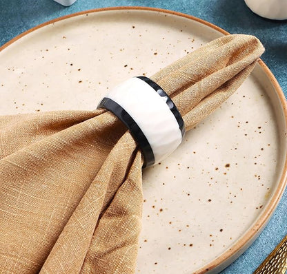 Epoxy Resin Napkin Rings Set of 12 - Elegant for Dinner Parties, Large Gatherings, Special Events & Dining Table Décor| Durable Napkin Rings, Easy to Clean (Black White) - CLEENTABLE