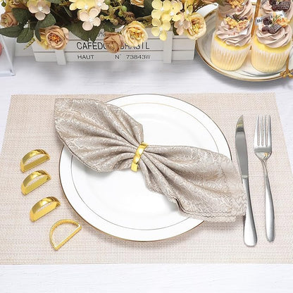KPOSIYA Napkin Rings Set of 12, Metal Gold Napkin Rings Bulk for Table Settings, D-shape Napkin Holders Rings for Dinner Table Decor, Easter, Fall,Thanksgiving, Christmas, Party,（Brilliant Gold12 pcs）