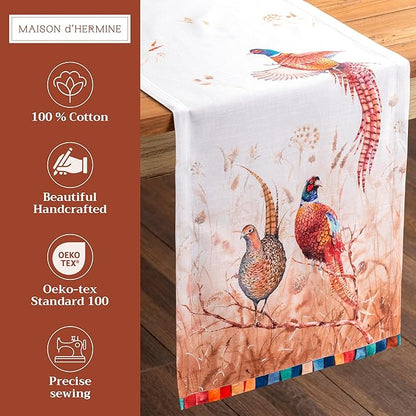 Maison d' Hermine Table Runner 100% Cotton Single Layer Table Runners 72 inches Long for Thanksgiving Christmas Decorations Home Kitchen Dining Party Wedding (Faisan D'Automne, 14.5" x 72")