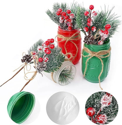 CNVOILA Christmas Centerpiece 3PC Set: Mason Jars, Table Decorations, Home & Coffee Table Decor