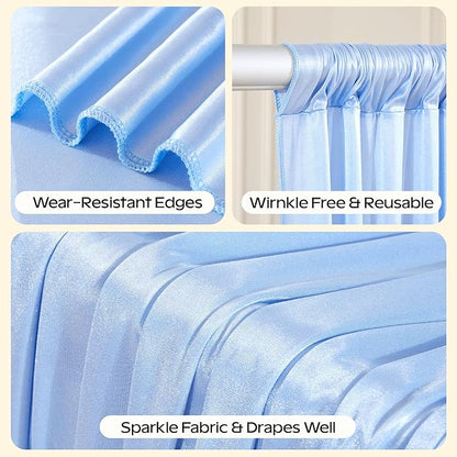 Blue Glitter Backdrop Curtain for Parties Wedding,10Ft x 10Ft Satin Shimmer Photo Backdrop,Non-Wrinkle Sparkle Drapes for Backdrops,Back Drop for Photography, Birthdays,Weddings,Prom