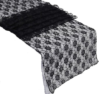 MDS Pack of 20 Wedding 12 x 108 inches Lace Table Runner for Wedding, Decorations for Birthday Parties, Banquets, Graduations, Engagements, and Runners fit Rectangle, Round Table- Black