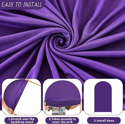 7.2FT Purple Arch Backdrop Cover - Polyester Fitted Wedding Arch Stand Covers Round Top Chiara Arch Backdrop Cover for Birthday Party Banquet Photo Background Decoration