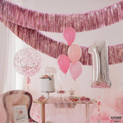 KatchOn, XtraLarge Pink Fringe Banner - 6.5 Ft,Pack of 2 | Fringe Garland, Pink Streamers for Birthday,Gender Reveal, Bachelorette Party Decorations | Flamingo Party Decorations