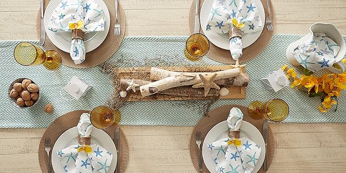 DII Woven Basic Tabletop Collection, Chevron Table Runner, 15x108, Aqua