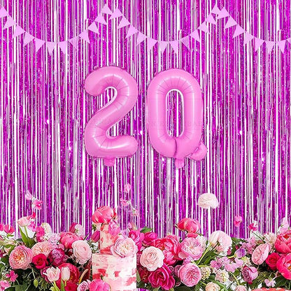 Magenta Tinsel Curtain Party Backdrop - GREATRIL Foil Fringe Curtain Photo Booth Streamers for Bachelorette Party Engagement Bridal Shower 2 PCS
