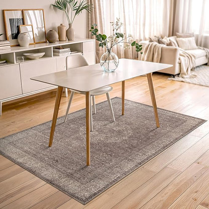Bloom Rugs Washable Non-Slip 4' x 6' Rug - Taupe/Beige Traditional Medallion Area Rug for Living Room, Bedroom, Dining Room, and Kitchen - Exact Size: 4' x 6'