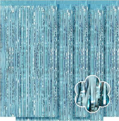 5 Pack Blue Foil Curtain Backdrop 3.2ft x 9.8ft Metallic Tinsel Foil Fringe Curtains Streamer Photo Booth Backdrop for Birthday Party Engagement Bachelorette Party Decorations (Light Blue)