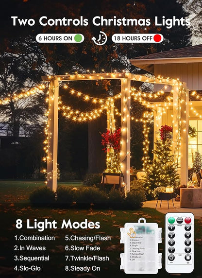 Outdoor Fairy Lights Battery Operated, 4 Pack Twinkle String Light with Remote, 5 Feet 60 LED Firecracker Starry Light for DIY Wreath Home Wedding Party Bedroom Mason Jar Holiday Christmas, Warm White