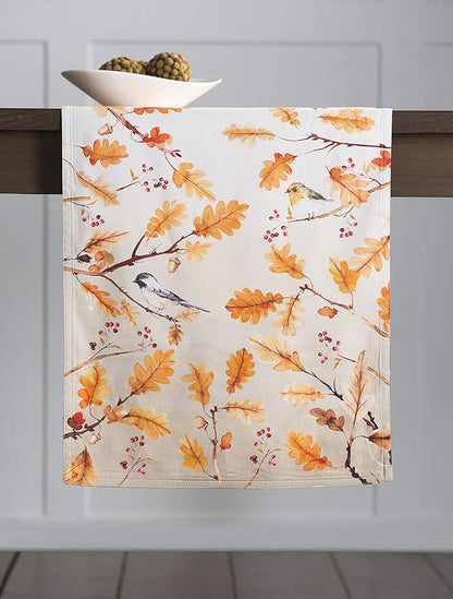 Maison d' Hermine Table Runner 100% Cotton Double Layer Table Runners 72 inches Long for Thanksgiving Christmas Decorations Home Kitchen Dining Party Wedding (Oak Leaves, 14.5" x 72")