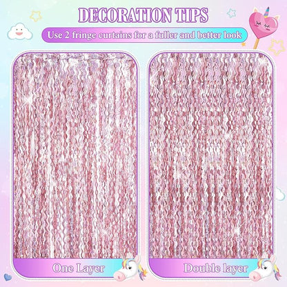 Jutom 6 Pieces 3.3 x 6.6 ft Wavy Tinsel Foil Fringe Curtains Foil Fringe Streamer Backdrop Party Curtain for Sea Mermaid Baby Shower Birthday Party Decoration(Purple, Pink, Blue Green)