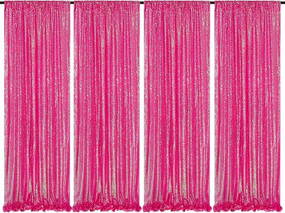 Iridescent Hot Pink Curtains Sequin Backdrop for Wedding Party - 2FT x 8FT Photo Background Backdrop Sparkly Baby Shower Decorations 4 Pcs