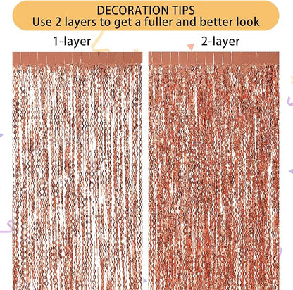 Wavy Fringe Curtain - Rose Gold, 3.3 ft x 6.6 Feet, Pack of 3 | Party Decorations, Streamers for Birthday Backdrop