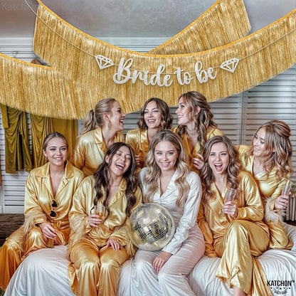 KatchOn, Large Champagne Gold Fringe Garland - 6.5 Feet, Pack of 2 | Foil Fringe Banner for 50th Birthday Decorations | Gold Streamers for Casino, Bachelorette, Retirement, Anniversary Decorations