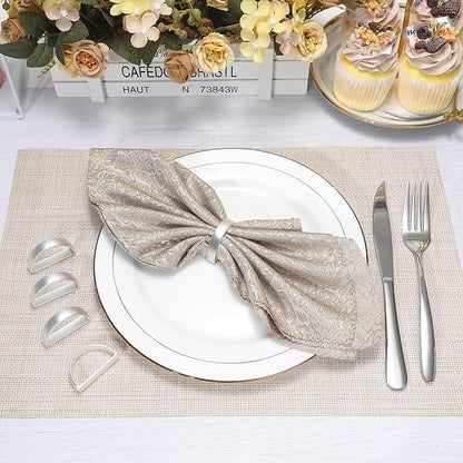 KPOSIYA Napkin Rings Set of 8, Metal Silver Napkin Rings Bulk for Table Settings, D-Shape Napkin Holders Rings for Dinner Table Decor, Easter, Fall,Thanksgiving, Christmas, Party,（Silver 8 pcs）