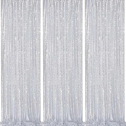 Silver Sequin Backdrop Party Decorations - 3 Packs 2ft x 8ft Silver Photography Background Curtain for Christmas Birthday