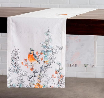 Maison d' Hermine Table Runner 100% Cotton Single Layer Table Runners 48 inches Long for Thanksgiving Christmas Decorations Home Kitchen Dining Party Wedding (Whitish Shabby Chique, 14.5" x 48")