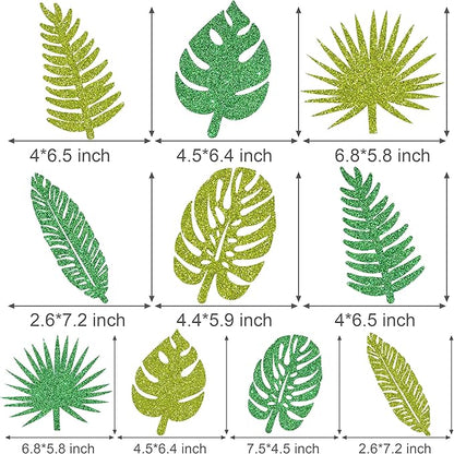 20pcs Glitter Tropical Leaves Centerpiece Decorations for Table Green Palm Leaf Theme Centerpiece Sticks Hawaiian Luau Birthday Decorations for Summer Jungle Theme Birthday Party Baby Shower Supplies