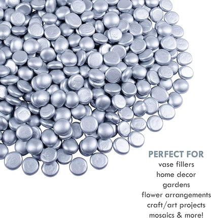 Galashield Flat Glass Marbles for Vases Silver Glass Gems Beads Pebbles Vase Filler (5 LBS, Approx. 540 PCS)