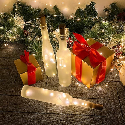 Dual Battery Pack LED Bottle Lights, 6.6ft 20led Double The Lighting Time, for Indoor and Outdoor use, for Christmas,(15 Pack, Warm White（Dual Battery Pack）)