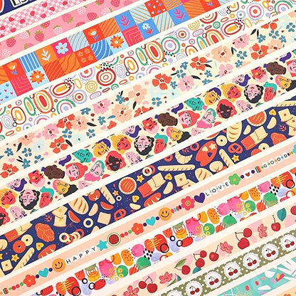 emmoolife 35 Rolls Washi Tape Set, Colorful Cute Floral Writable Decorative Tapes for Scrapbooking and Bullet Journaling, Junk Journal Supplies, DIY Planner Art, 5-30mm Wide 9.84ft Long/Roll