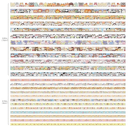 24 Rolls Colorful Cute Cartoon Animal Writable Washi Tape Set, Decorative Tapes for Scrapbooking and Journaling, Junk Journal Supplies, Bullet Journaling for Women Girl 8-15mm Wide 9.84ft Long/Roll