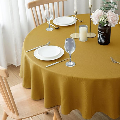 Biscaynebay Textured Fabric Round Christmas Tablecloths 70" for Tables Diameters from 30" to 48", Gold Water Resistant Tablecloths for Dining, Kitchen, Wedding, Parties etc. Machine Washable