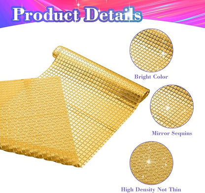 4 Packs Gold Disco Party Table Runner 12 x 108 Inches Mirror Glitter Table Runners for 70s 80s Disco Party Decorations Home Birthday Bachelorette Table Decorations